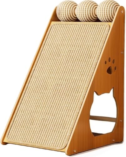 Uranus 猫用爪とぎ 三角構造 麻ロープ編み 耐摩耗 耐久 おもちゃ 爪とぎ 遊び インタラクティブ 猫の爪とぎマット 安定感 インテリア適応 猫の好みにマッチ ペットライフを豊かに 安全 実用 楽しい (麻縄はくずが落ちません + 麻縄キャットボール