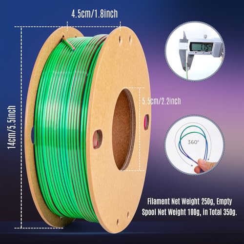 Image of Silk Triple Color PLA+ 3D Printer Filament 1.75mm, No Tangle Shiny Filament Net Weight 250g Spool (0.55lbs), 3-in-1 Silk PLA Pro Plus, Rose Red+Sky Blue+Green