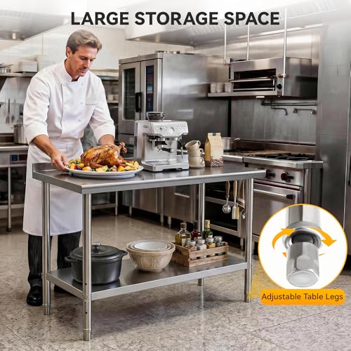 Image of DWVO 60x24in Stainless Steel Table with Backsplash | NSF Metal Prep Worktable for Kitchen Restaurant Hotel Garage Warehouse Home Commercial