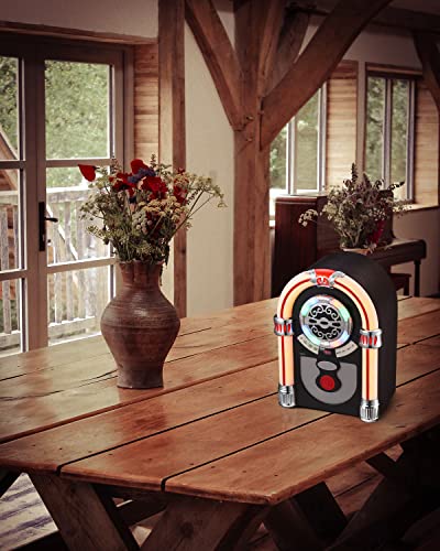 UEME Retro Tabletop Jukebox with Bluetooth, FM Radio, AUX-in Port and Color Changing LED Lights