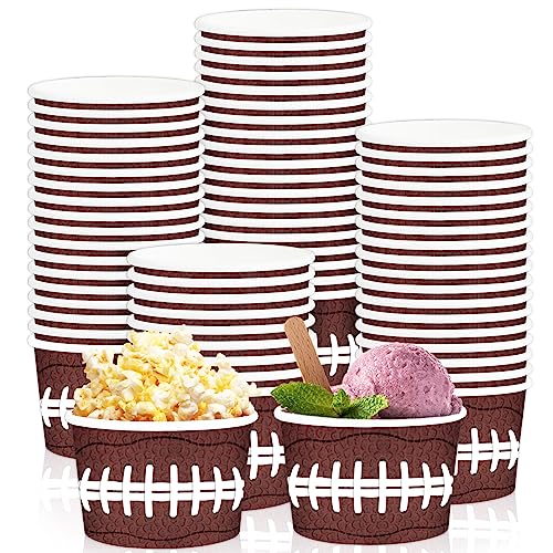 Image of gisgfim Football Party Snack Chili Bowls Supplies for 50 Guests Disposable 9 oz Football Theme Serving Snack Bowl Paper Bucket Treat Cups for Birthday Game Day Sports Events Food Party