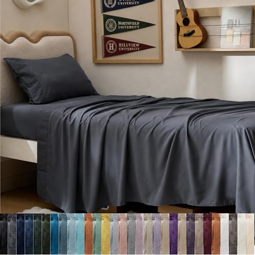 Bedsure Twin XL Sheets Dorm Bedding - 3 Pieces Soft Extra Long Twin Sheets, Breathable & Cooling Bed Sheets Set, Oeko Tex, Easy Care Microfiber for Women, Men, Boys & Girls, Dark Grey