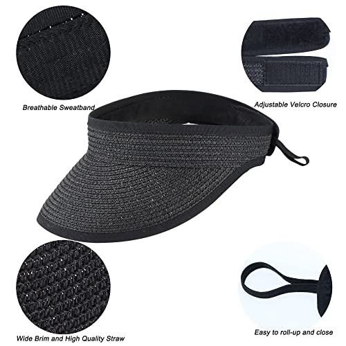 Visera de sol para mujer de paja con ala ancha plegable miniatura 3