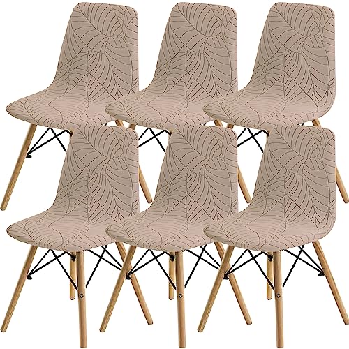 SHENGYIJING Dining Chairs Covers Set of 2/4/6,Style Shell Dining Chair Mid Century Modern Chair Sipcover,Upholstered Dining Accent Side Chair Covers (Khaki1,6 Pieces)