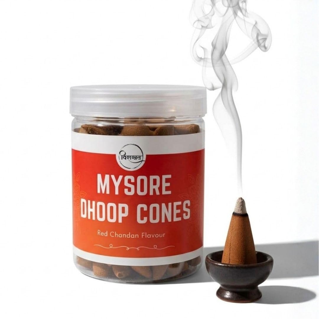 Mysore Dhoop Cones (Red Chandan/Sandalwood Fragrance) | Long Lasting Incense Cones for Puja, Meditation & Home Fragrance | 3 Months Pack | Natural Aromatic Dhoop-picture-27