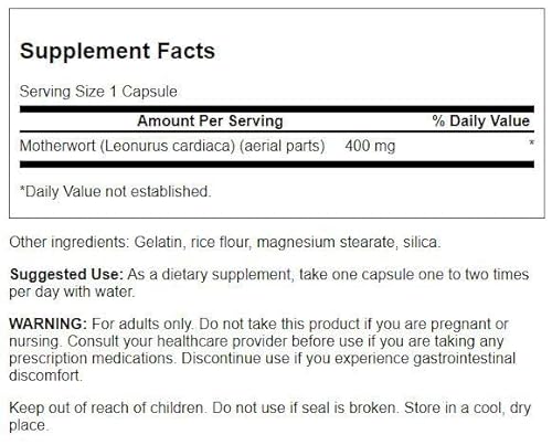 Swanson Motherwort-Herbal Supplement Traditionally Used To Promote Heart Health, Endocrine Function & Digestive Health-Natural Formula Promoting Wellness For Women-(60 Capsules, 400Mg Each) 2 Pack #TOP1