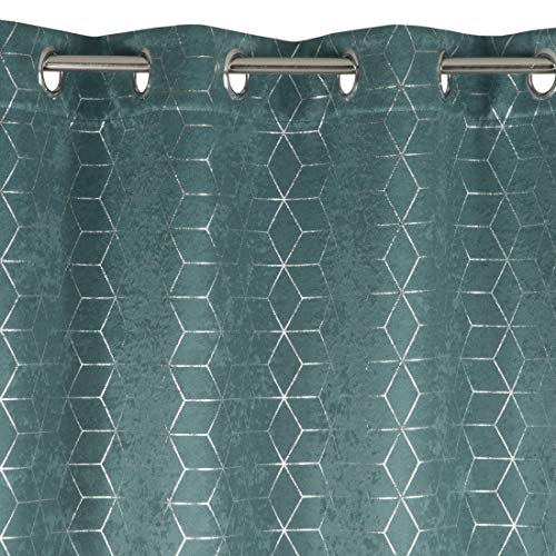 Rideau doux turquoise à motifs géométriques élégant et lisse