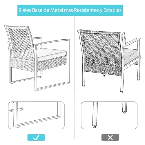 Yaheetech Conjunto de Mesa y Sillas de Jardín para Exterior Juego de Muebles de Jardin 2 Sillas Ratán con Cojines y Mesa Terraza con Tablero Vidrio de Seguridad para Terraza Balcón Negro - imagen 8
