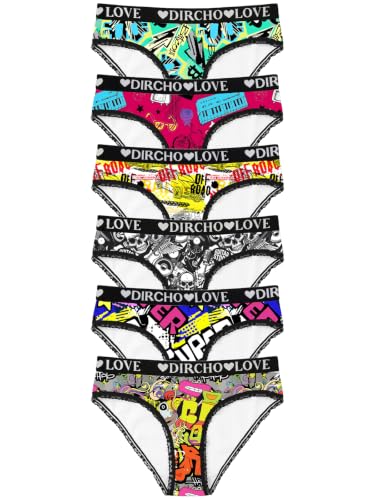 Dircho Women's 6 Pack Hipster Briefs Graffiti Print Lace Trim Cotton Crotch - image 9