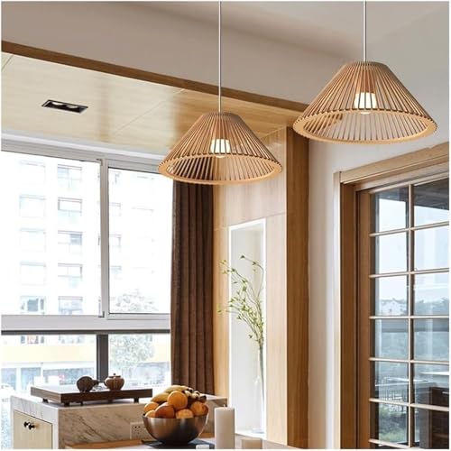 Lámpara de techo de madera E27 colgante ajustable para salón y dormitorio de diseño japonés 7
