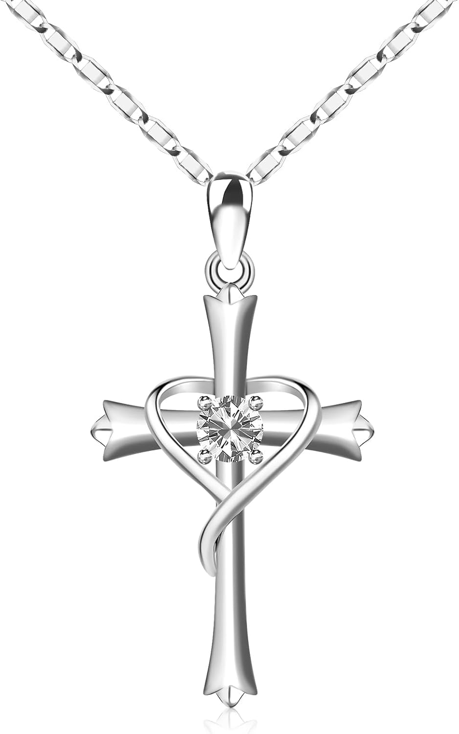 HOH-Tech Cross Necklace for Women 925 Sterling Silver 5A CZ Birthstone Cross Pendant Necklaces Cross Jewelry Valentine's Birthday Anniversary Wedding Christmas Mothers Day Gifts for Mom Wife