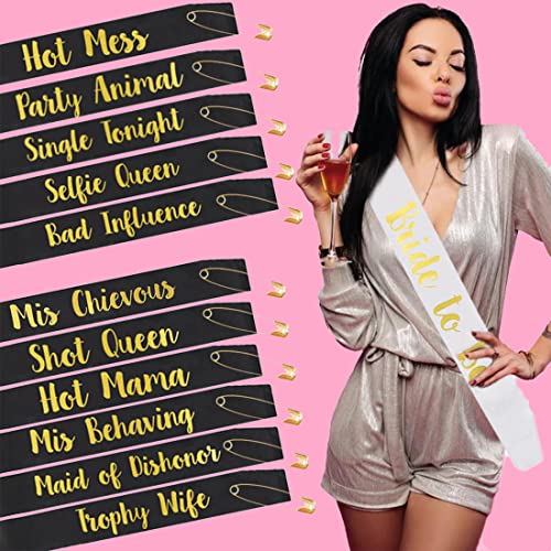 Gemich Bride Sash/Bridesmaid Sash(12 Pack), Team Bride Sash,Bachelorette Sash Set For Bridesmaids,Maid Of Honor, Bridal Shower And Hen Party Decorations, Favors,Accessories And Supplies, To Be Bride #TOP1