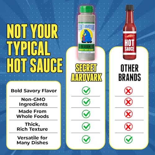 Image of Secret Aardvark Serrabanero Green Hot Sauce, Non-GMO, 8 fl oz | Serrano Habanero Tomatillo Marinade, Low Sugar, Low Carb, Vegan, Dairy-Free, No HFCS, For Tacos