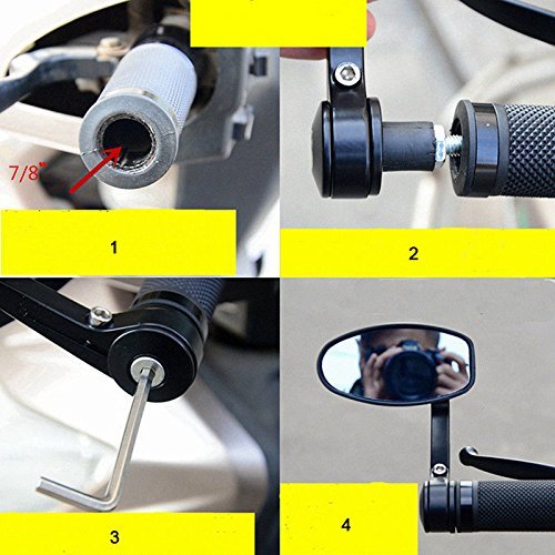 Amazon | バーエンドミラー アルミ製 ブルーガラス ブラック