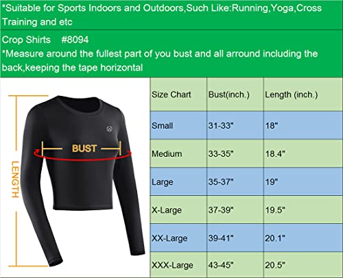 Neleus Women's 3 Pack Running Crop Tops Long Sleeve Workout Athletic Compression Shirts,8094,Black/Grey/Red,Medium #TOP2