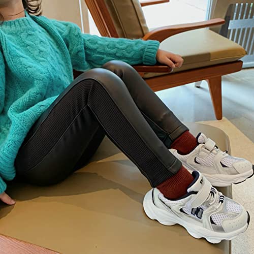 YEAHDOR Baby Girls Faux Leather Leggings Fleece Lined Warm Pants High Waist Stretch Tights Trousers4