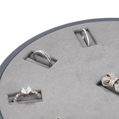 10Slots Ring Tray Round Holder Display PU Leather Earring Organizer Jewelry Display Tray Microfiber Interior Jewelry Organizer Tray(Blue)