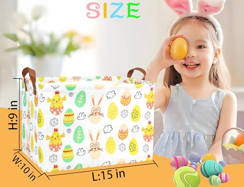 Image of Rectangle Empty Easter Baskets Boy Large Toy Storage Bin Girls collapsible Hamper Waterproof Canvas Box Kid Gifts Spring Decor( Glasses Rabbit Egg )