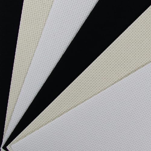 Image of KCS 6 pc of 12 inch x 18 inch(30cmx45cm) 14CT Counted Cotton Aida Cloth Cross Stitch Fabric (White+Cream+Black)