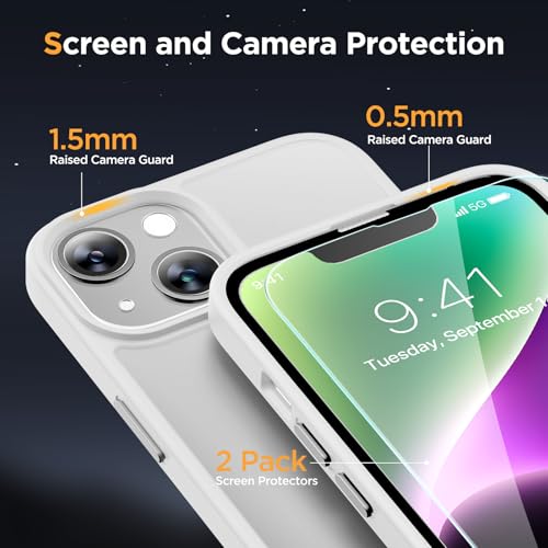 Image of Miracase Magnetic for iPhone 14 Case 6.1 inch (Compatible with MagSafe)(with 2X Screen Protectors) Military-Grade Protection, Anti-Fingerprint Translucent Matte Phone Case Cover, White