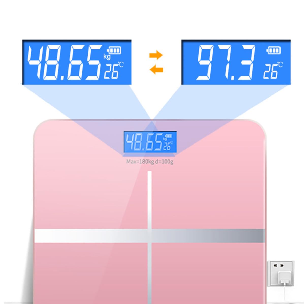 Bilancia Elettronica Digitale Display Grande Ricaricabile USB Vetro Temperato Accensione Automatica, Design Unico e Controllo Peso Preciso per Uso Domestico