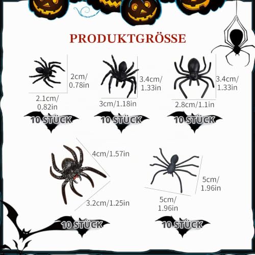 AJUNLKVDR Spinnen,50 Stück Spider Modell,Halloween Deko Spinne,Plastik Spinnen Tisch Klein,Band Dekorationen für Dekorations,Gruselig Halloween-Spinne,Kunststoff (Schwarz 2)