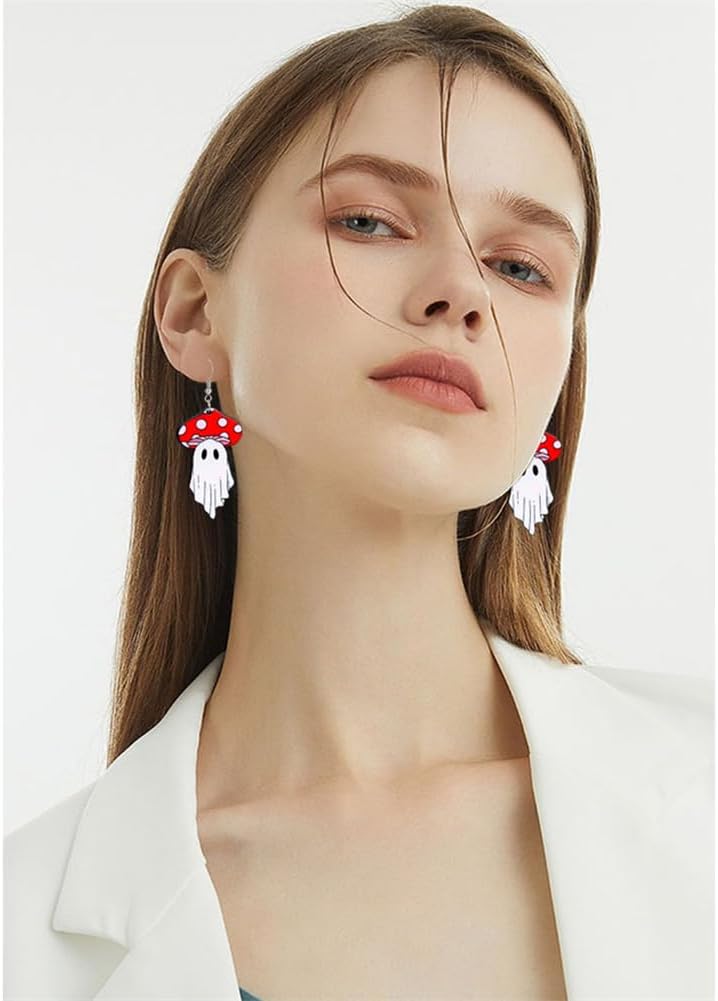 Retro Halloween Happy Ghost Human Skeleton Acrylic Drop Dangle Earrings Cute Funny Lightweight Colorful Flower Spider Earrings for Women Costumes Party Decorations Thanksgiving Jewelry Gifts - Image 5