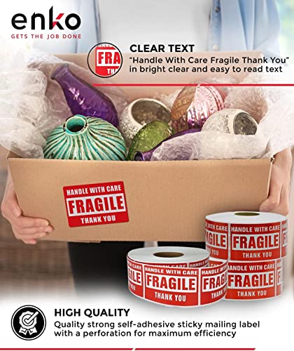 Enko - 2 X 3 Inch Fragile Stickers Handle With Care Warning Packing Shipping Label - Permanent Adhesive (20 Roll, 10,000 Labels) #TOP2