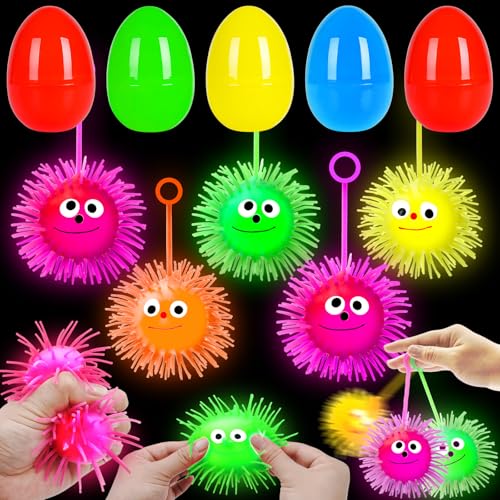 Jumbo 4" Easter Eggs Filled LED Puffer Balls , 8 Pack Light Up Ea...