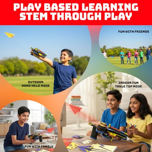 Image of Be Cre8v Motorized Plane Launcher & Power Shooter Kit - DIY STEAM Educational Toy for Kids Age 8-9-10-11-12-13-14 Years