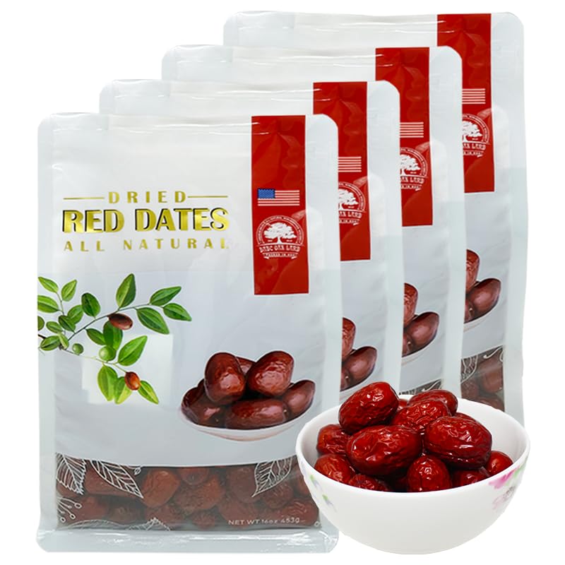 DABC OAK LAND - Dátiles rojos de azufaifo prémium de 4 libras, 100% fecha roja natural (Hong Zao) con alto contenido de vitaminas, alta nutrición,