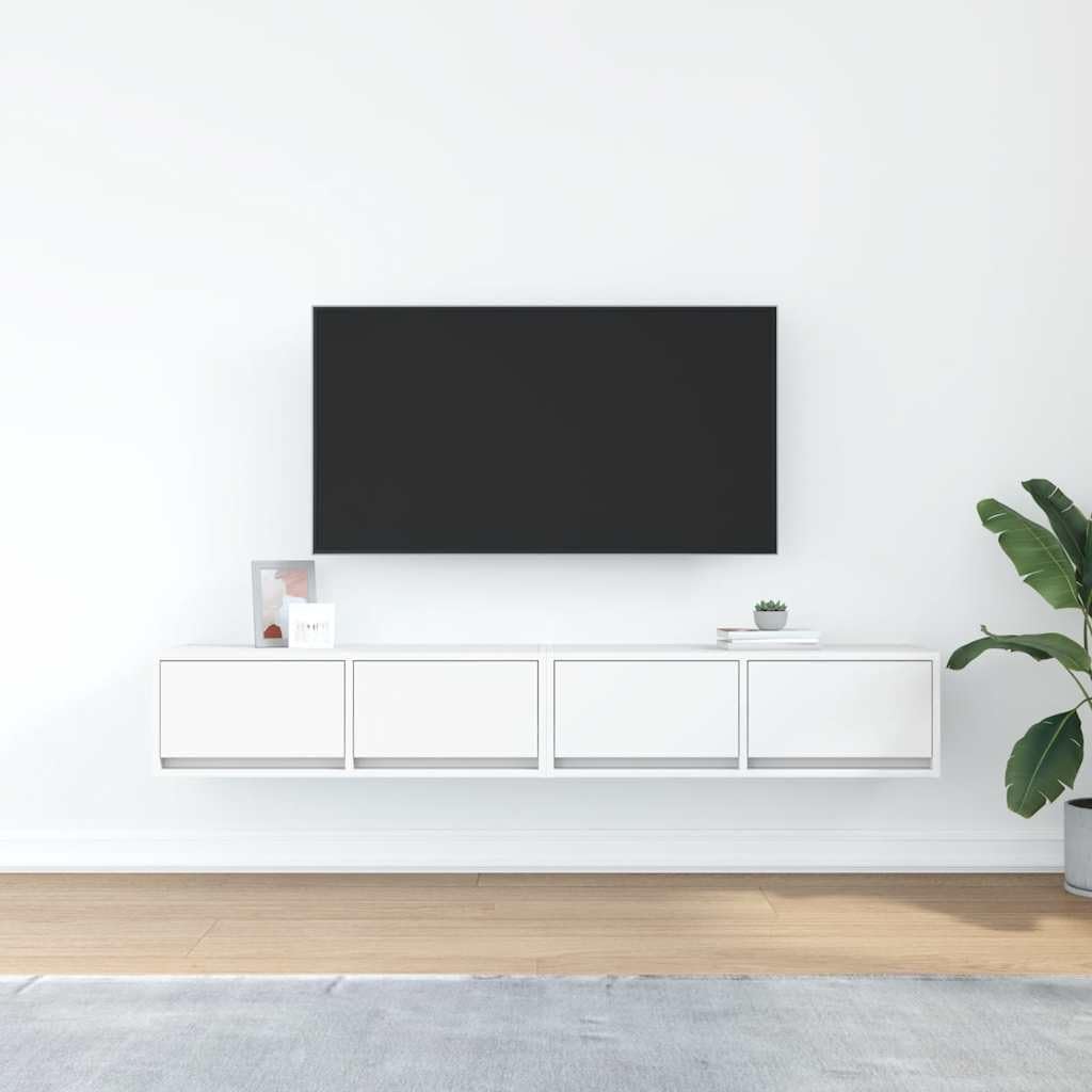 Mobile TV bianco in legno 80 x 31 x 25,5 cm con cassetti, sospeso, cassettiera per soggiorno, camera da letto, home theater, montaggio a parete, ripiano per tavolo TV e mobile basso