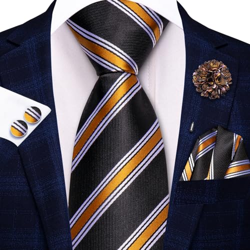 Image of Hi-Tie Zipper Ties for Men Pre-tied Tie Set Lapel Pin Pocket Square and Cufflinks Formal Business Wedding Adjustable Necktie