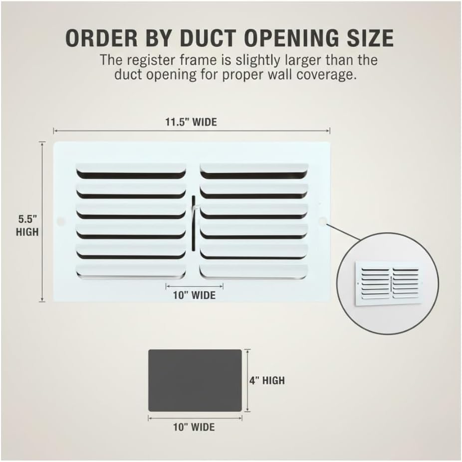 4" x 10" Curved Blade Register – Glacier White Steel Supply Vent for Ceiling or Wall