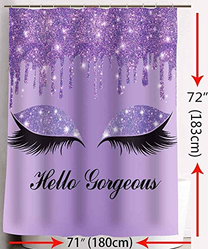 Sddser Hello Gorgeous Unicorn Eyelash Shower Curtain Set, Purple Twinkle Drips (Not Glitter) Shower Curtain, 72X72 Inch Shower Curtains With 12 Free Hooks, Yllssd2684 #TOP3