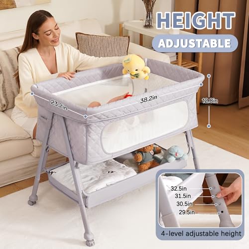 Bassinet Bedside Sleeper, Adjustable Height Baby Bassinet with Wheels - image 2