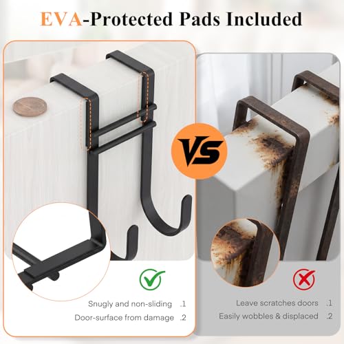 FYY Over the Door Hooks, No Assembly Required 2 PCS Double Hanger Heavy Duty Metal Towel Rack with Soft Pads, Organizer for Coat, Bag, Robe-Fits Bathroom, Closet Dorm Up to 1 1/2", 5.11" Long, Black — view 2