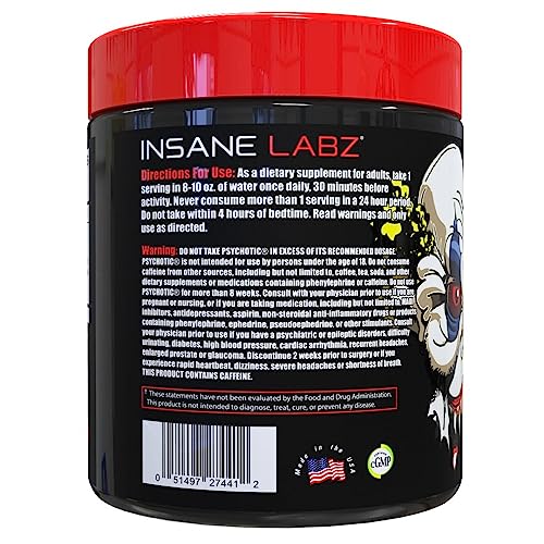 Insane Labz Psychotic, High Stimulant Pre Workout Powder, Extreme Lasting Energy, Focus and Endurance with Beta Alanine, Creatine Monohydrate, DMAE, 15 Srvgs - Thumbnail 2