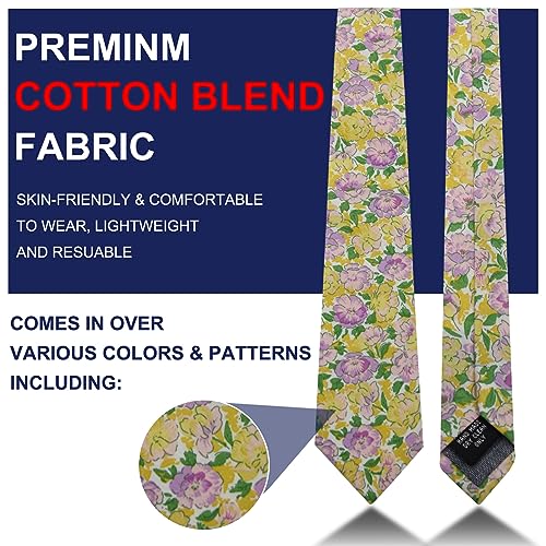 Image of Mantieqingway Floral Ties for Men Skinny Cotton Tie Flower Necktie