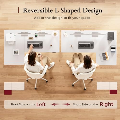 Image of Klicelor L Shaped Standing Desk, 55 Inch Electric Height Adjustable Desk with Memory Preset, Reversible Sit Stand Up Computer Workstation for Home Office, Splice Board, White