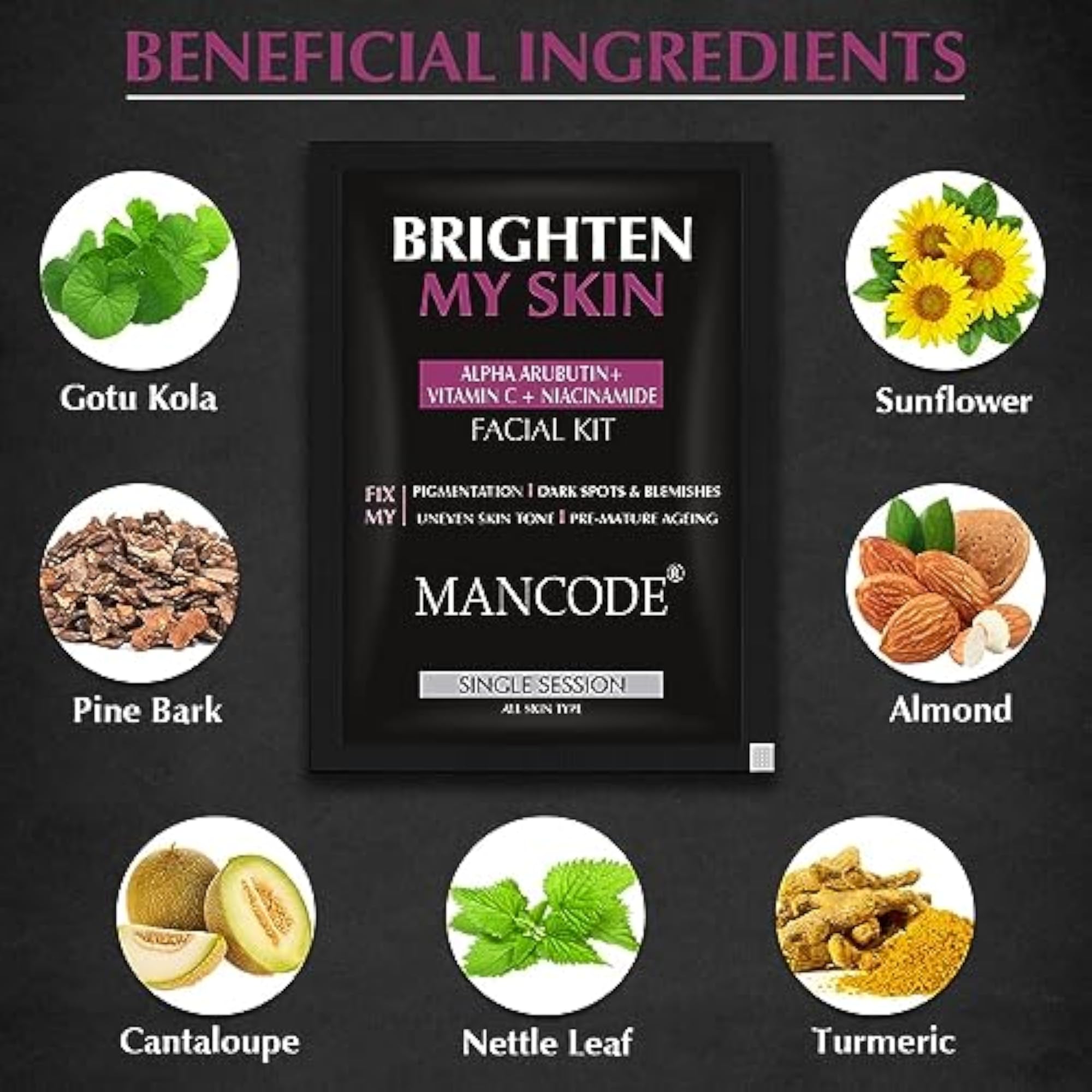 Mancode Brighten My Skin Facial Kit for Men, 58 g, Glowing Skin