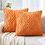Picture of MIULEE Bright Orange Fall Throw Pillow Covers 18x18 Inch, Soft Plush Faux Wool Solid Couch Pillows Set of 2, Decorative Farmhouse Boho Cushion Covers for Sofa Living Room Bed Home Decor