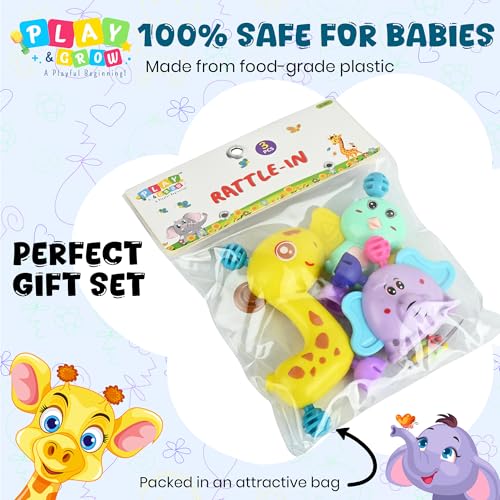 Image of PLAY & GROW Primum Quality Baby Rattle - Pack of 03 | Newborn Rattle Gift Set for Boys & Girls | Safe & Colorful Infant Toys for Early Learning & Sensory Play | Ideal Gift Pack for 0-24 Months Babies