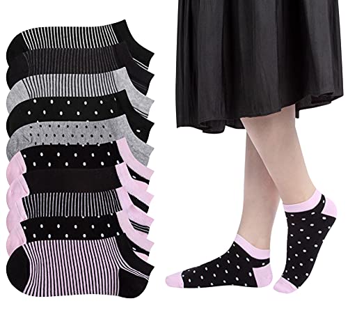 10 Pairs Ankle Trainer Sneakers Socks for Women Non Slip Cotton No Striped Show Low Cut Casual Socks