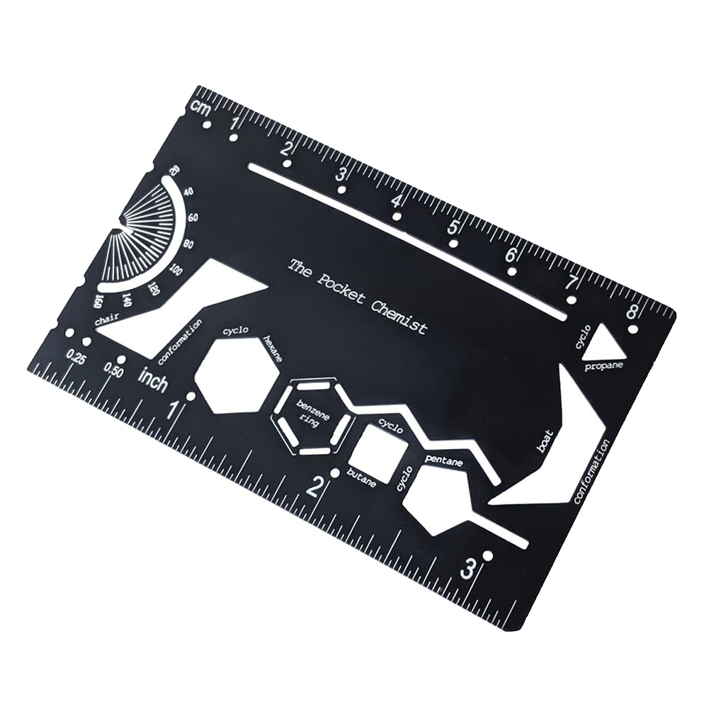 Jaywool Pocket for Chemist Small Metal Ruler for Chemist, Chemical Engineers Organic for Chemistry Stencil Drawing Template
