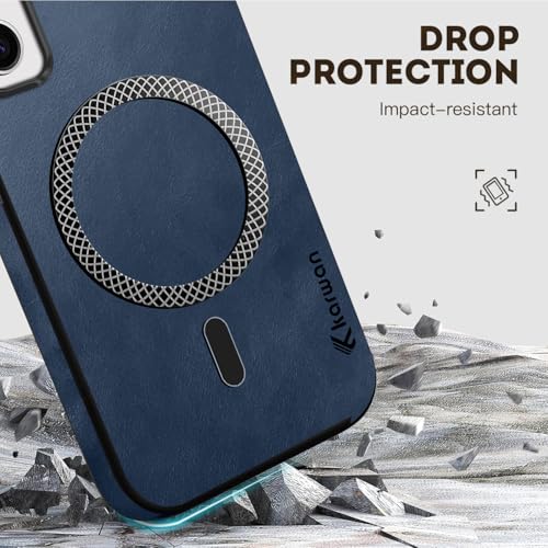 Image of KARWAN Shockproof Hybrid Leather Finish Back Case Cover Compatible with Samsung Galaxy A35 with Wireless MagEaze Charging Cover, Anti-Scratch Shield Case with Strong Minimalist Design (Blue)