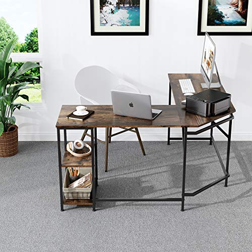 Reyade L-Shaped Desk, 57'' Coner Desk, Large Computer Desk, Gaming Desk, Home Office Writing Desk With Storage Shelves, Reversible Pc Workstation Laptop Table, Rustic Oak #TOP2