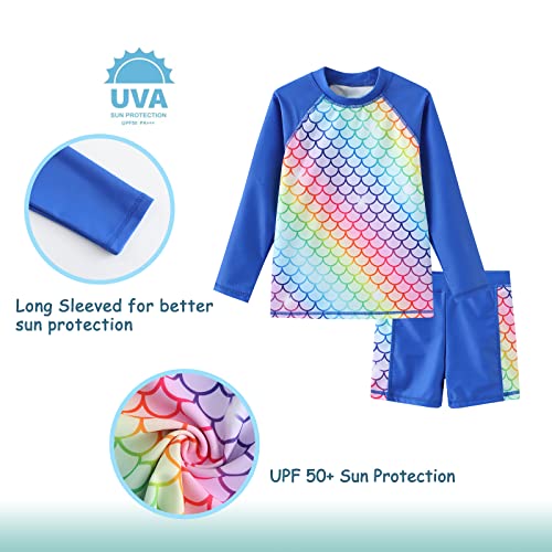 Image of Girls Rash Guard Set for Girls Long Sleeve Swimsuits Hawaiian Two Piece Bathing Suits Swimwear Set