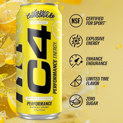 Image of C4 Energy Drink, Lemonade inchLimited Edition inch Carbonated, Sugar Free Pre Workout Performance Drink with no Artificial Colors or Dyes, 16oz Pack of 12