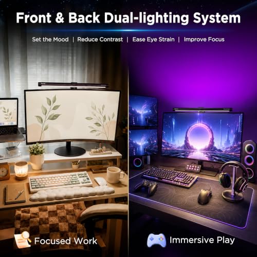 Image of Quntis Monitor Light Bar 15.7 inch, 24 RGB Backlight Modes for lmmersive Gaming Ambience, 900 Lux Glare-Free Computer Screen Lamp, High CRI 95 Eye Care Desk Light for Home Office